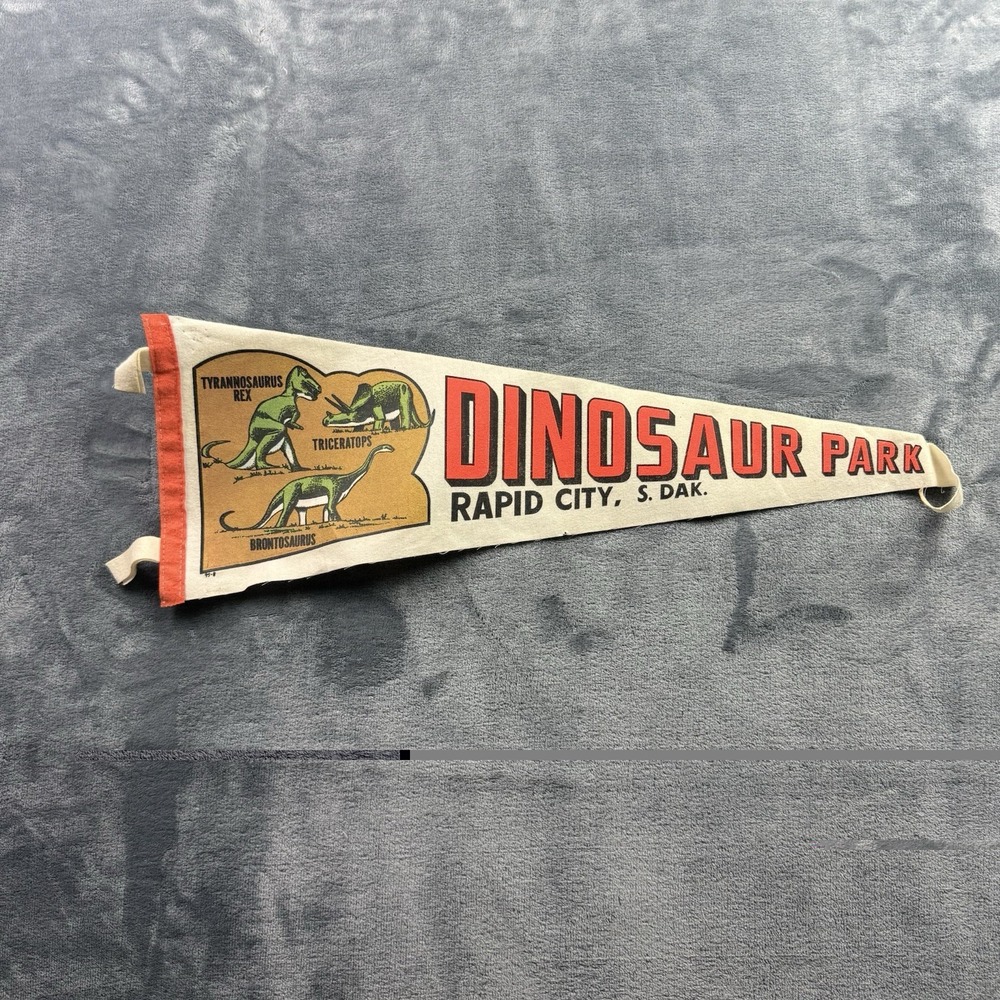 Vintage Dinosaur Park Rapid City South Dakota Felt Pennant T Rex 27"